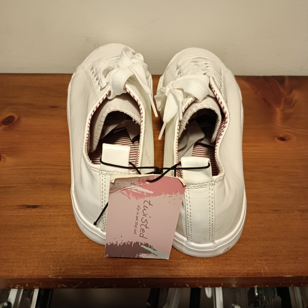 Twisted White Sneakers with Pink Accents - Picture 3 of 5